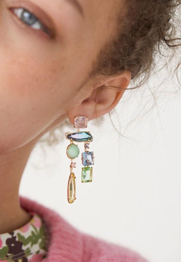 Rainbow rhinestone hanging earrings hot sale