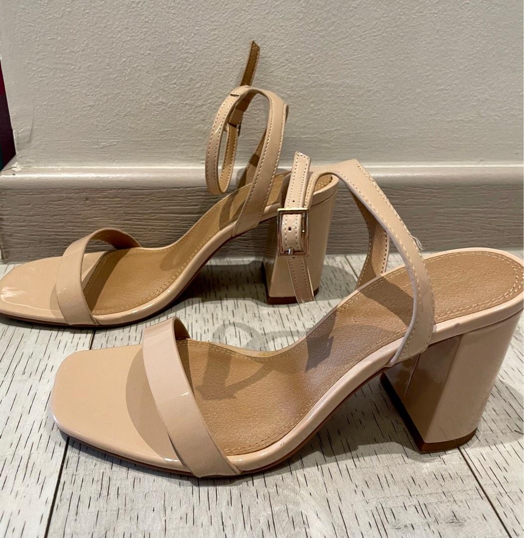 Asos nude block heeled sandals Women s Fashion Footwear Heels on Carousell