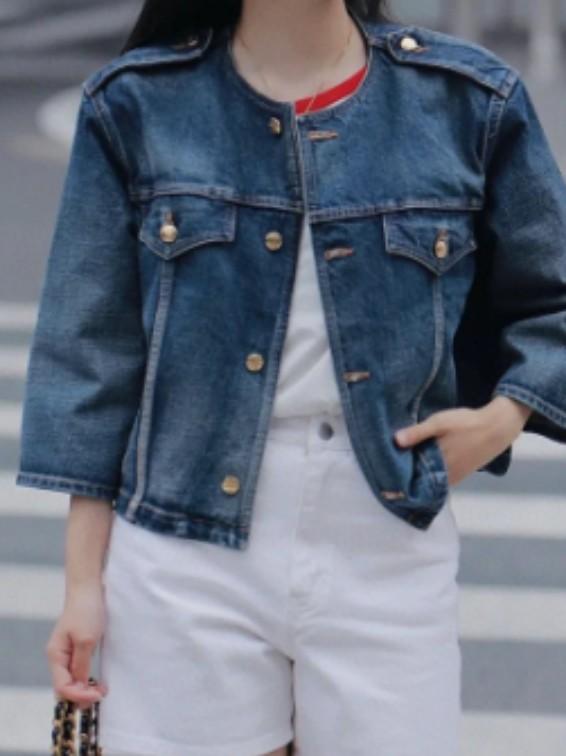 Quarter sleeve jean jacket hot sale