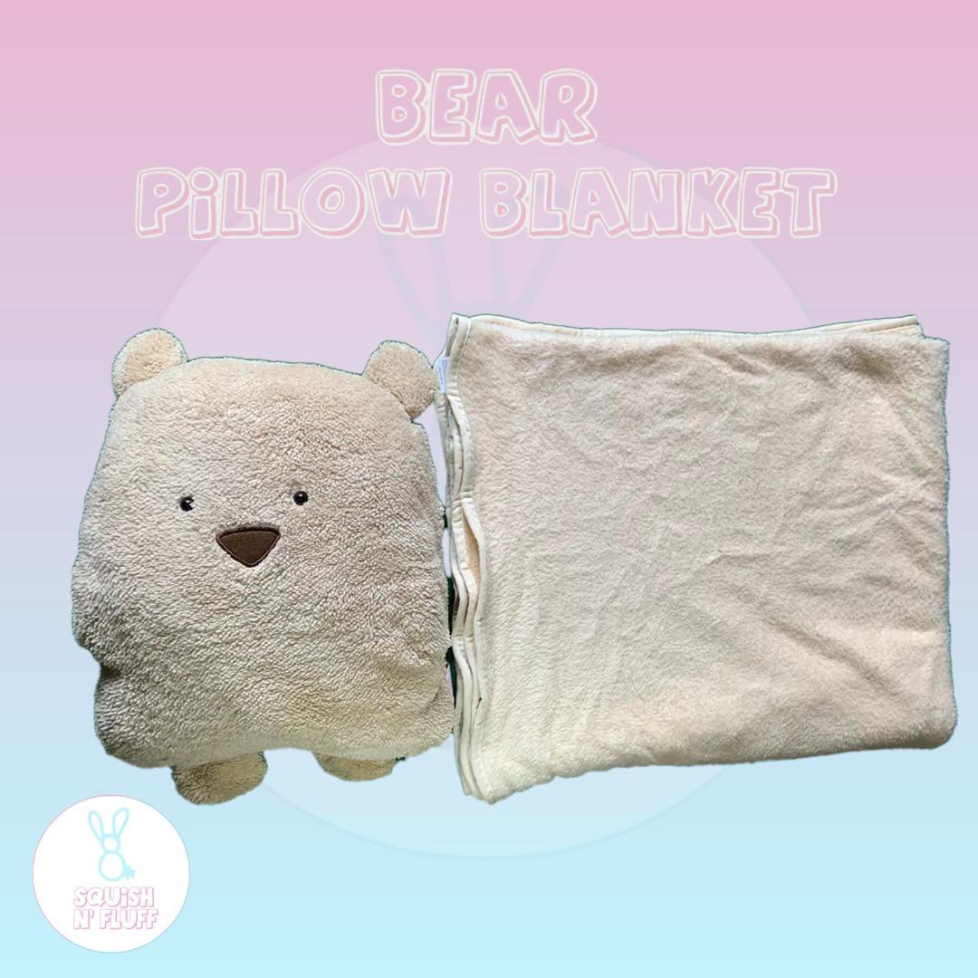 Pillow Blanket (Category: Children's Beds) located in Marikina City. Submitted by rtobs08 (Listing ID 1187603736, Image 2). Description: Bear pillow with blanket inside, also has arm holes to prevent your hands from getting cold. Soft and cuddly fabric. With arm holes 699 Shiba Bear Pink Bunny Without arm holes 599 Tiger Lion Bear Dinosaur.