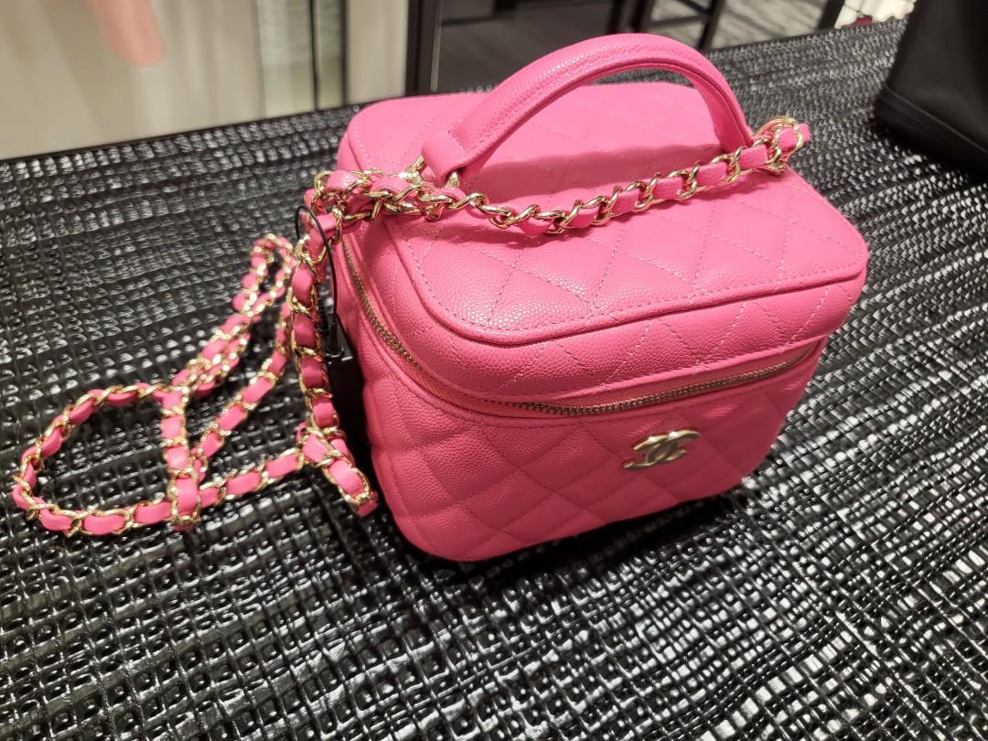Latest model BNIB Chanel classic 22K caviar vanity bag hot pink