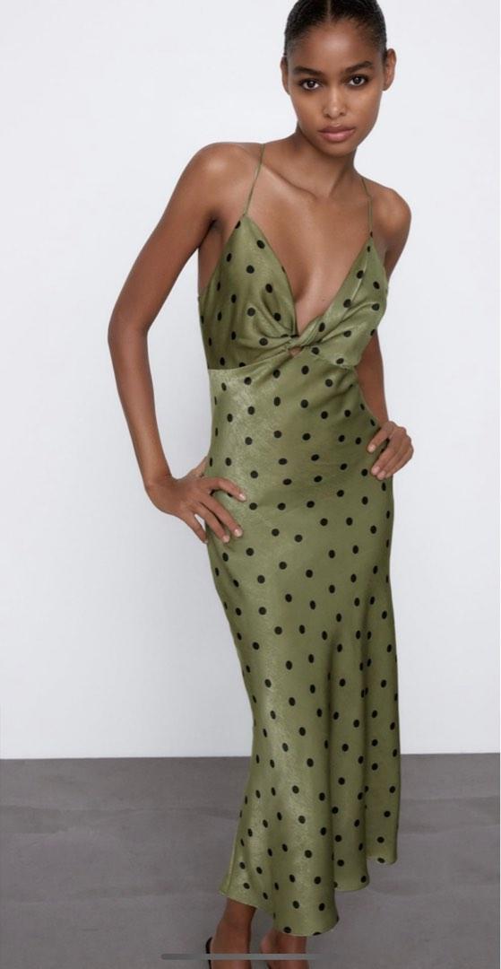Brand New Zara Polka Dot Satin Camisole Dress M, Women's Fashion