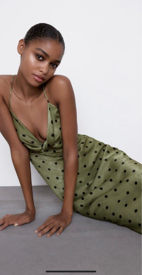 Odac Green Spotty Dress Zara Brand New Zara Polka Dot Satin