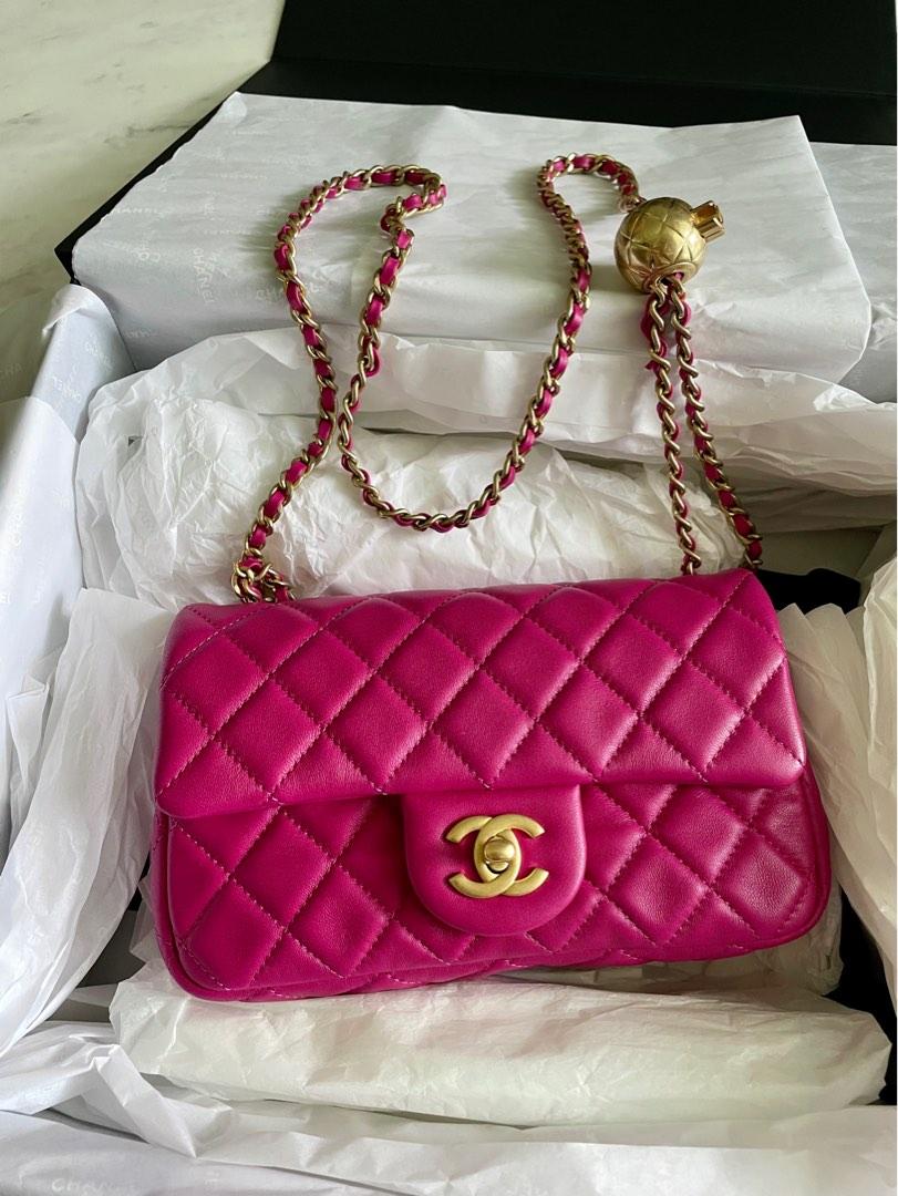 Chanel 22B Mini Flap Bag Pearl Crush Rectangular Pink Fuchsia
