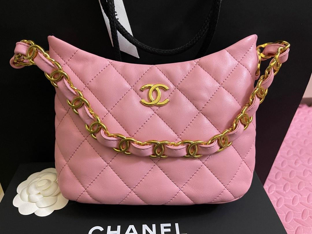 Chanel 22k hobo pink full set logo 腋下包手袋單肩包, 名牌, 手袋及