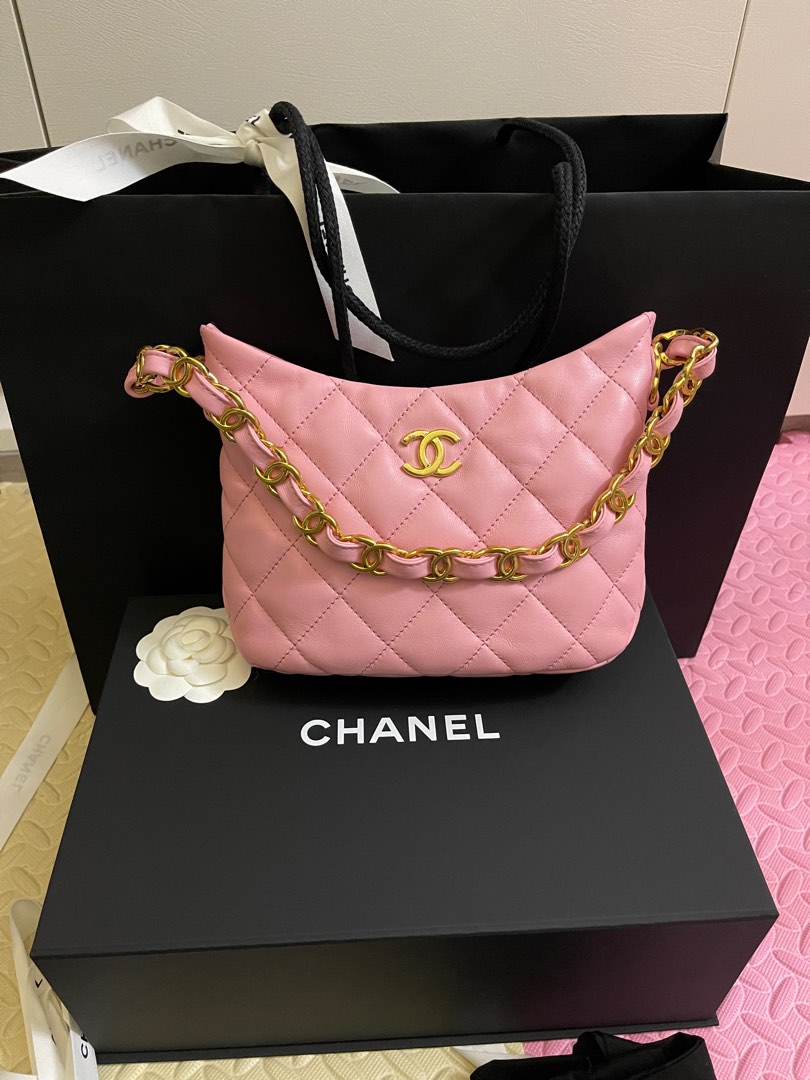 Chanel 22k hobo pink full set logo 腋下包手袋單肩包, 名牌, 手袋及銀包- Carousell