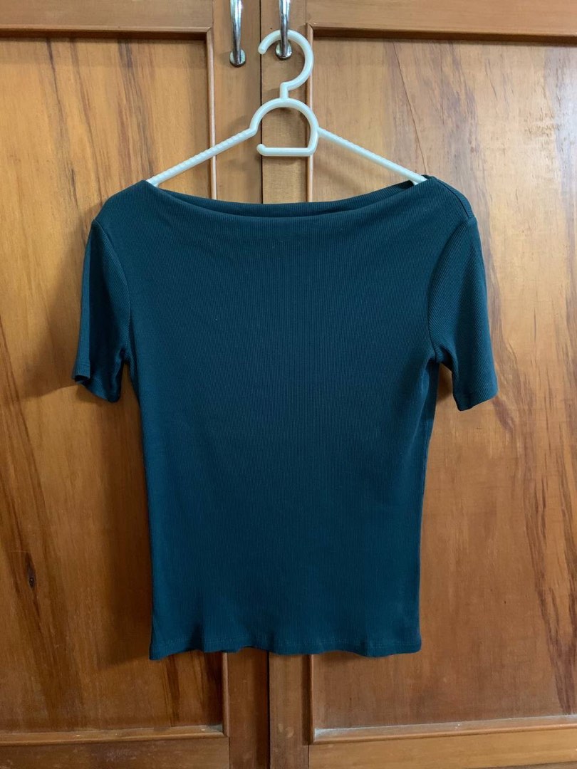 Dark Green Zara Boat Neck Top, Women's Fashion, Tops, Shirts on Carousell