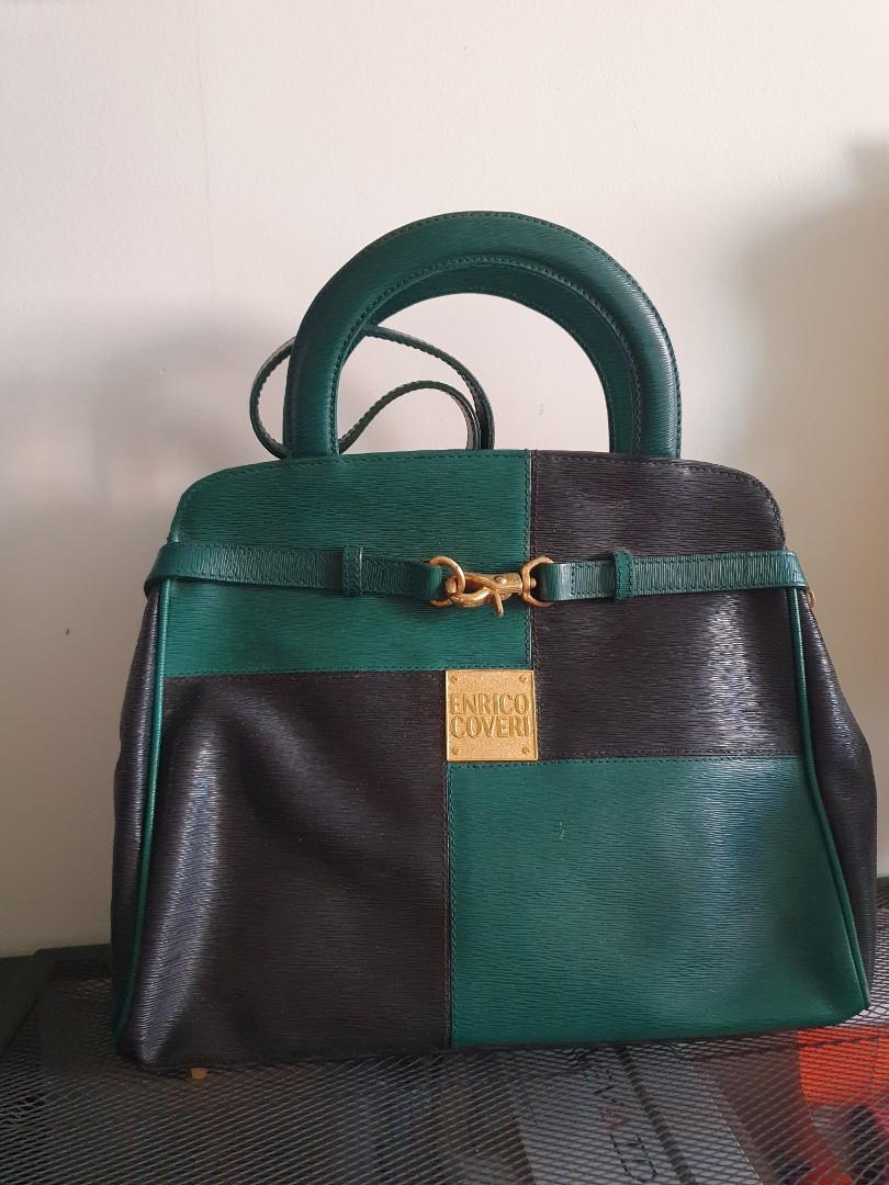 Sac Bandoulière Vintage Enrico Coveri En Cuir Marron - Taille Moyenne - Occasion Bon état Général