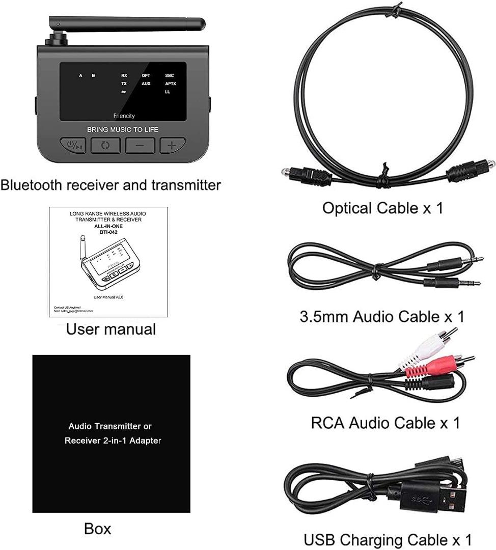 Friencity Long Range Bluetooth 5.0 Transmitter Receiver for TV,Wireless