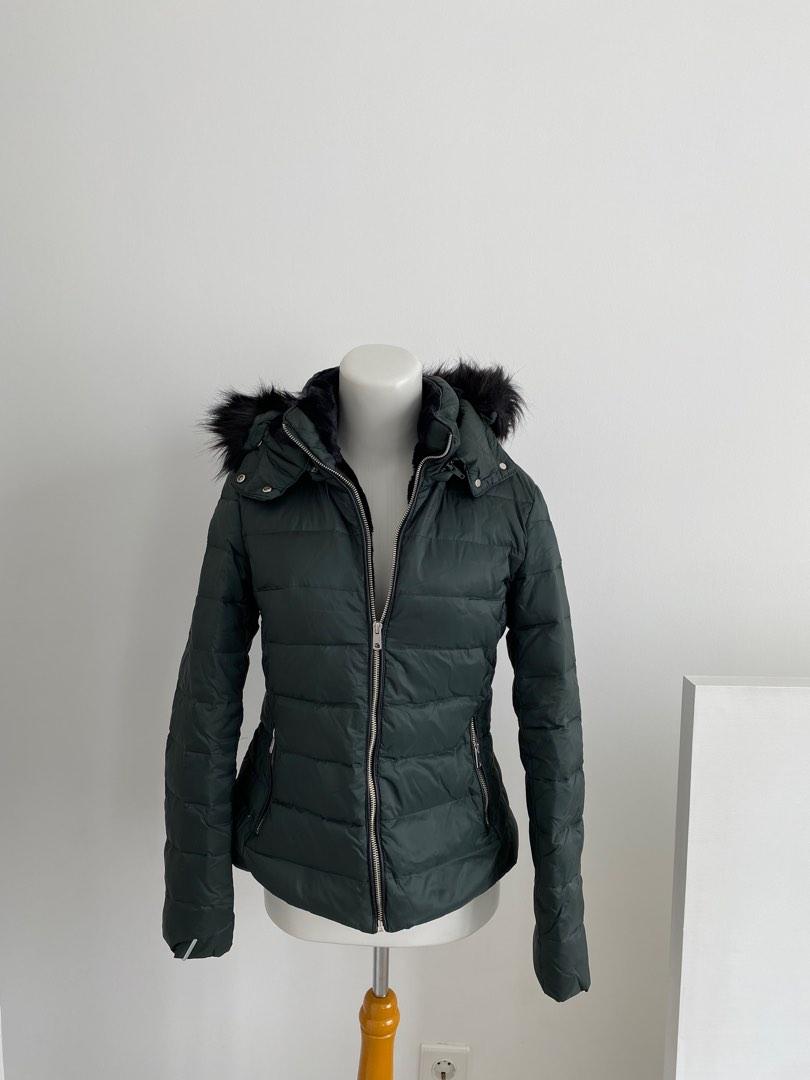Zara Fur Hooded Puffer Down Jacket , Fesyen Wanita, Pakaian ...