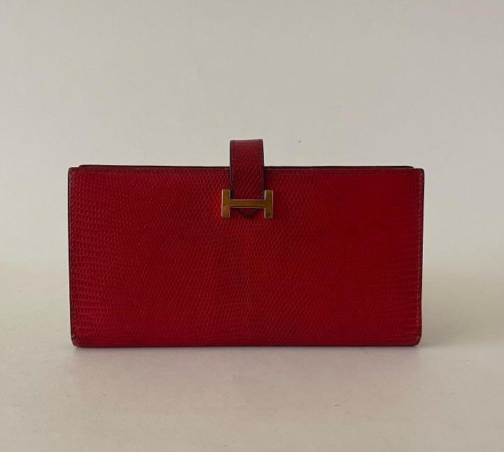 HERMES BEARN LONG WALLET EXOTIC LIZARD (Category: Luxury Bags & Wallets) located in Taguig. Submitted by sweetluxuryph (Listing ID 1187450560, Image 2). Description: 💯 GUARANTEED AUTHENTIC ✨58,000✨ Store Price Now 300,000 Red Exotic Lizard Leather Shiny gold hardware Letter stamp- S circle Dimensions-7”x4” 5 Card slots 4 Bill compartments 1 Zip compartment Excellent vintage condition Comes with Box https://instagram.com/sweetluxury2008?igshid=Ym
