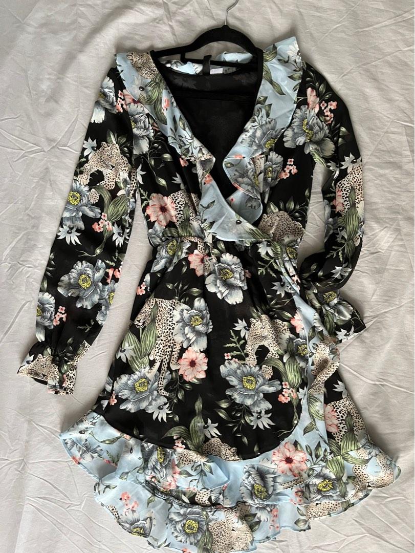 H M dress panther jungle colorful print size 34 Women s Fashion