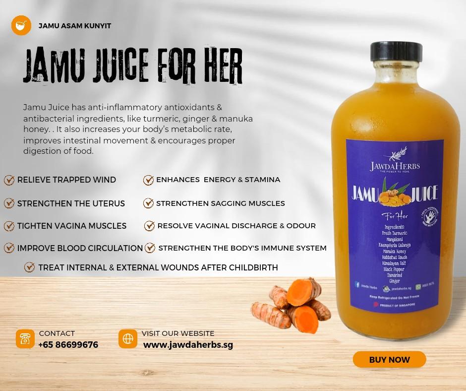 Jamu Asam Kunyit Jamu Juice For Her 1L Glass Bottle, Health & Nutrition, Health Supplements