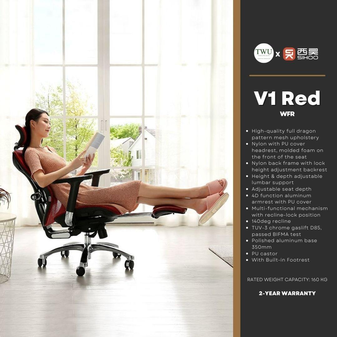 Limited Edition Sihoo V1 Red with Builtin Footrest Ergonomic Office