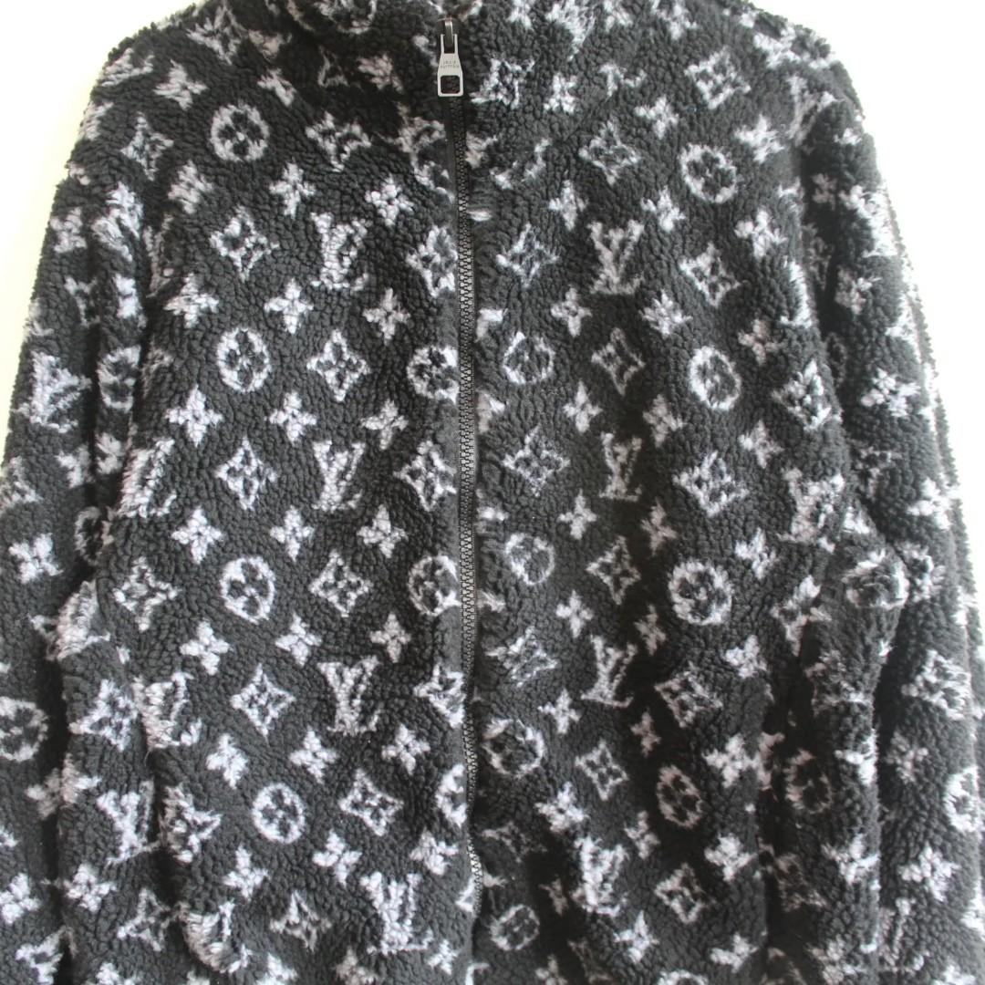 Louis Vuitton Men's XL Black x Grey Monogram Teddy Jacket Fleece Zip Up  107lv42