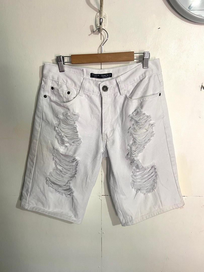 MEN White Ripped Denim Short Men s Fashion Bottoms Jeans on