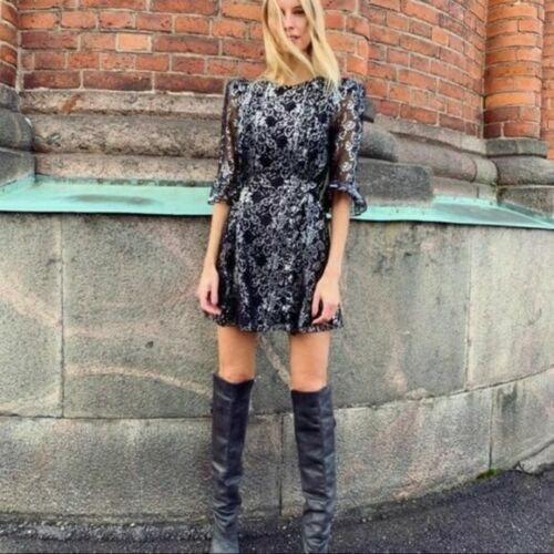 NEW with tags VAMPIRE s Wife x H M lace black silver dress size 38
