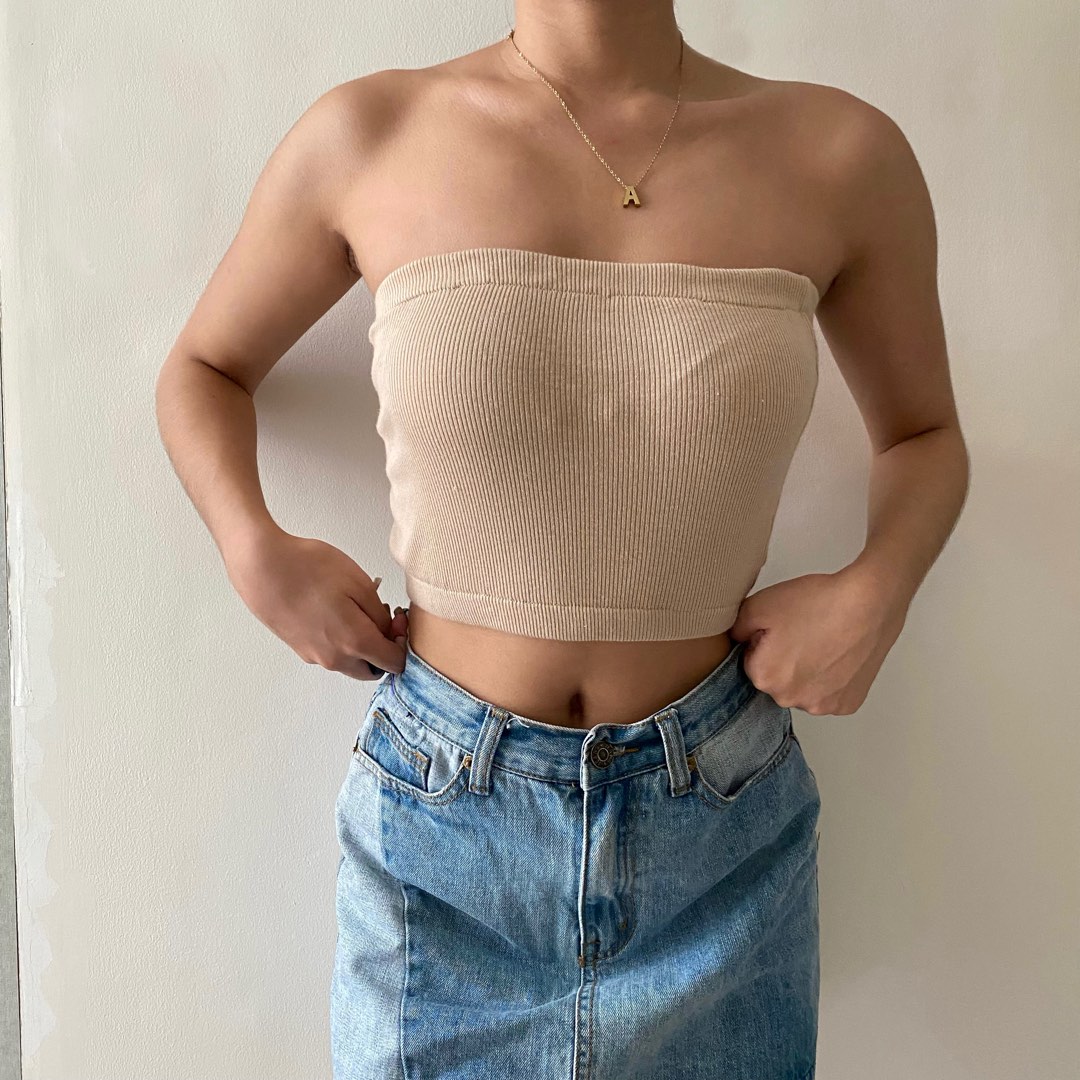 nude tube, Women's Fashion, Tops, Sleeveless on Carousell