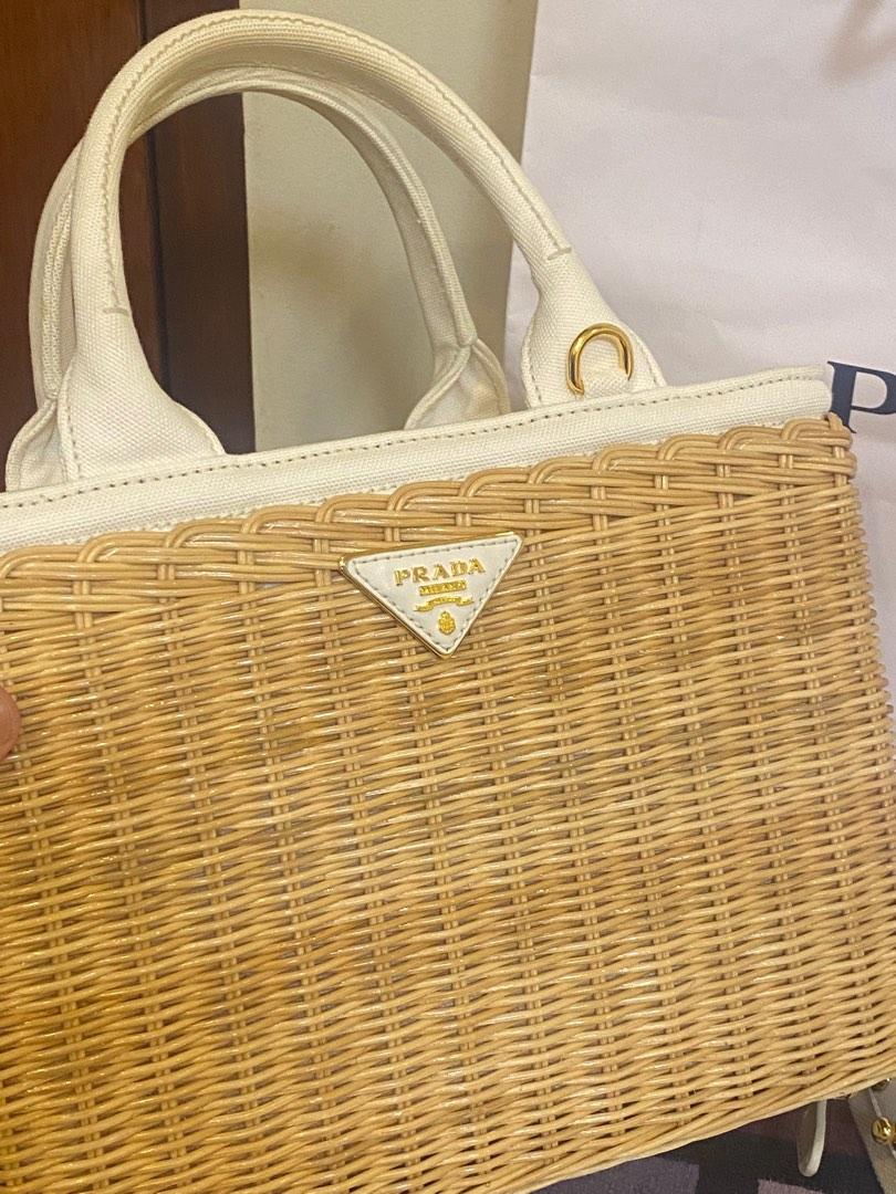 Prada wicker and clearance canvas tote
