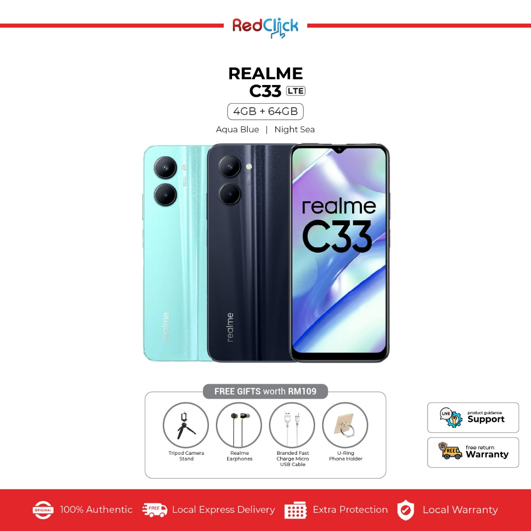 Realme C33 4G LTE /RMX3624 (4GB/64GB) Original Realme Malaysia Set + 4 ...