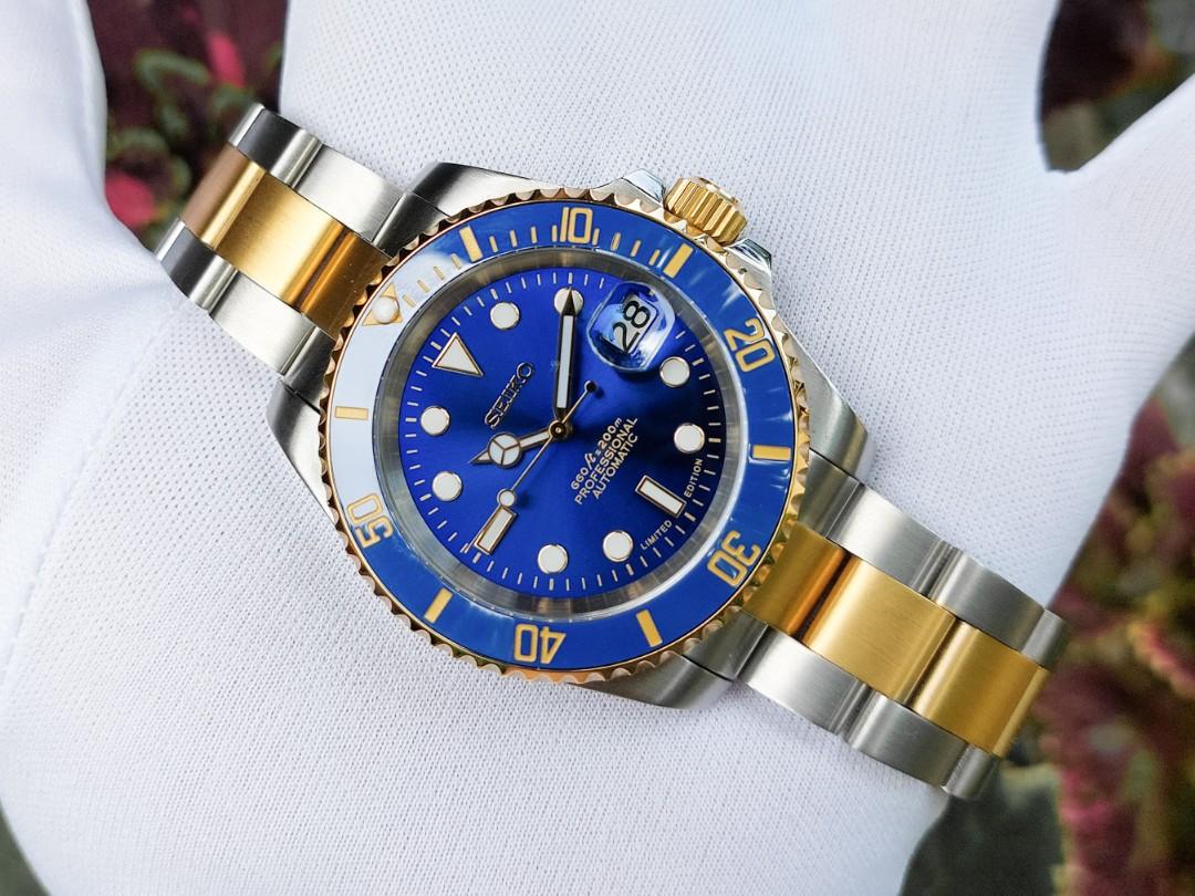 SeikoLex Custom Build Two-Toned BLUE SUBMARINER HOMAGE Automatic Watch,  Luxury, Watches on Carousell