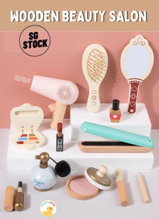 SG stock] Wooden Beauty Salon set Children Makeup toy Pretend