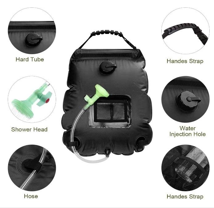 Solar Shower Bag Portable Shower for Camping Heating Camping Shower Bag 5  Gallons/20L Hot Water 45°C Switchable Shower Head for Camping Beach  Swimming Outdoor Traveling Hiking…, Sports Equipment, Hiking u0026 Camping on