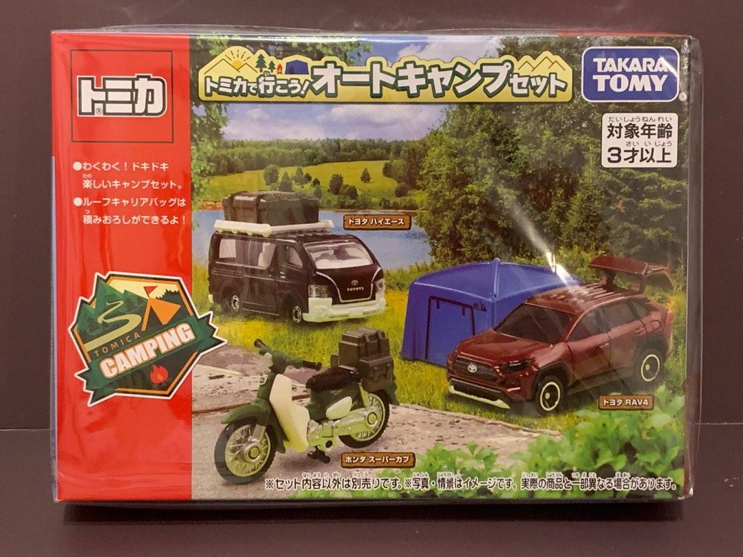 全新tomica Camping Car Set 露營車套裝boxset 紅白盒帳篷露營越野車電單車toyota Hiace 興趣及遊戲 玩具 遊戲類on Carousell