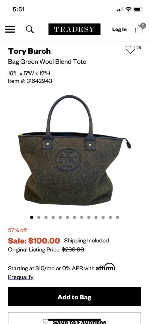 Raya Sales 15%‼️ Tory Burch Green Wool Leather Fabric Canvas Suede  Tote/Shoulder/Handbag/Big/Medium/Small/Mini Bags, Luxury, Bags & Wallets on  Carousell