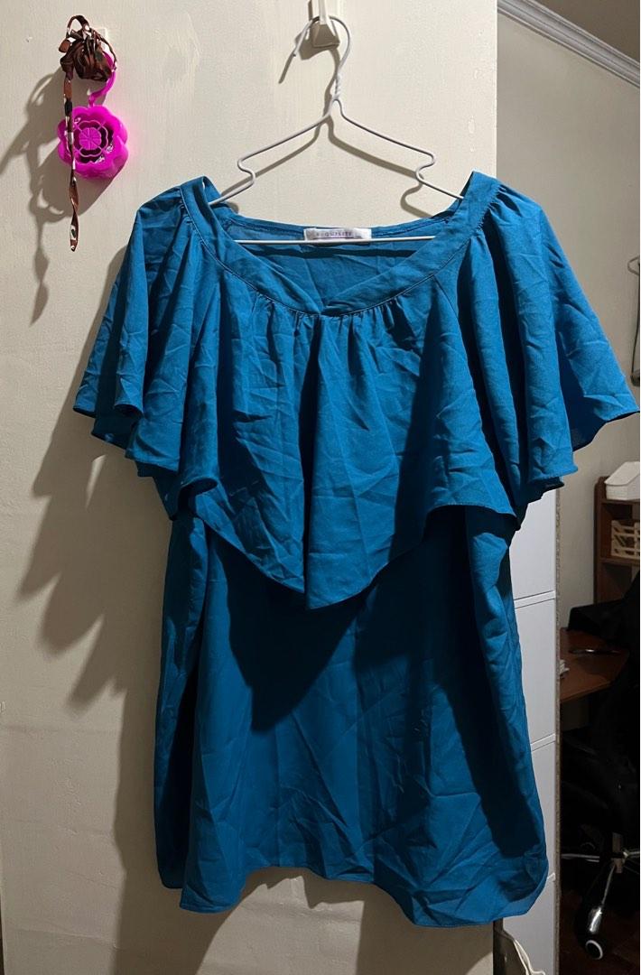Xquisite Plus Size Ruffled Short Sleeve Blouse 3XL Blue (Category: Blouses) located in Manila. Submitted by kiersten2792 (Listing ID 1187630118, Image 1). Description: -Selling this for cheap kasi may maliit na dumi sa likod. Please see 4th photo. -perfect top for work or smart casual events -Size is 3XL, may fit up to bust size 47” -rfs: lost weight and decluttering .