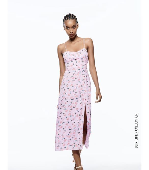 Zara floral print corsetry inspired dress pink violet Women s Fashion Dresses Sets Dresses on Carousell