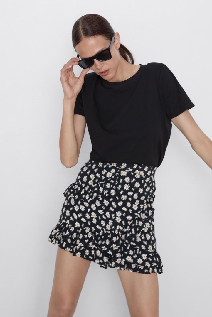 Jupe-culotte Zara Femme Noire Taille S, Coupe A, Fermeture Dos, Courte, Polyester
