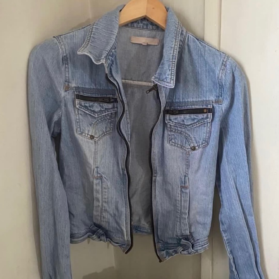 Zip Denim Cotton Jacket Clear Blue