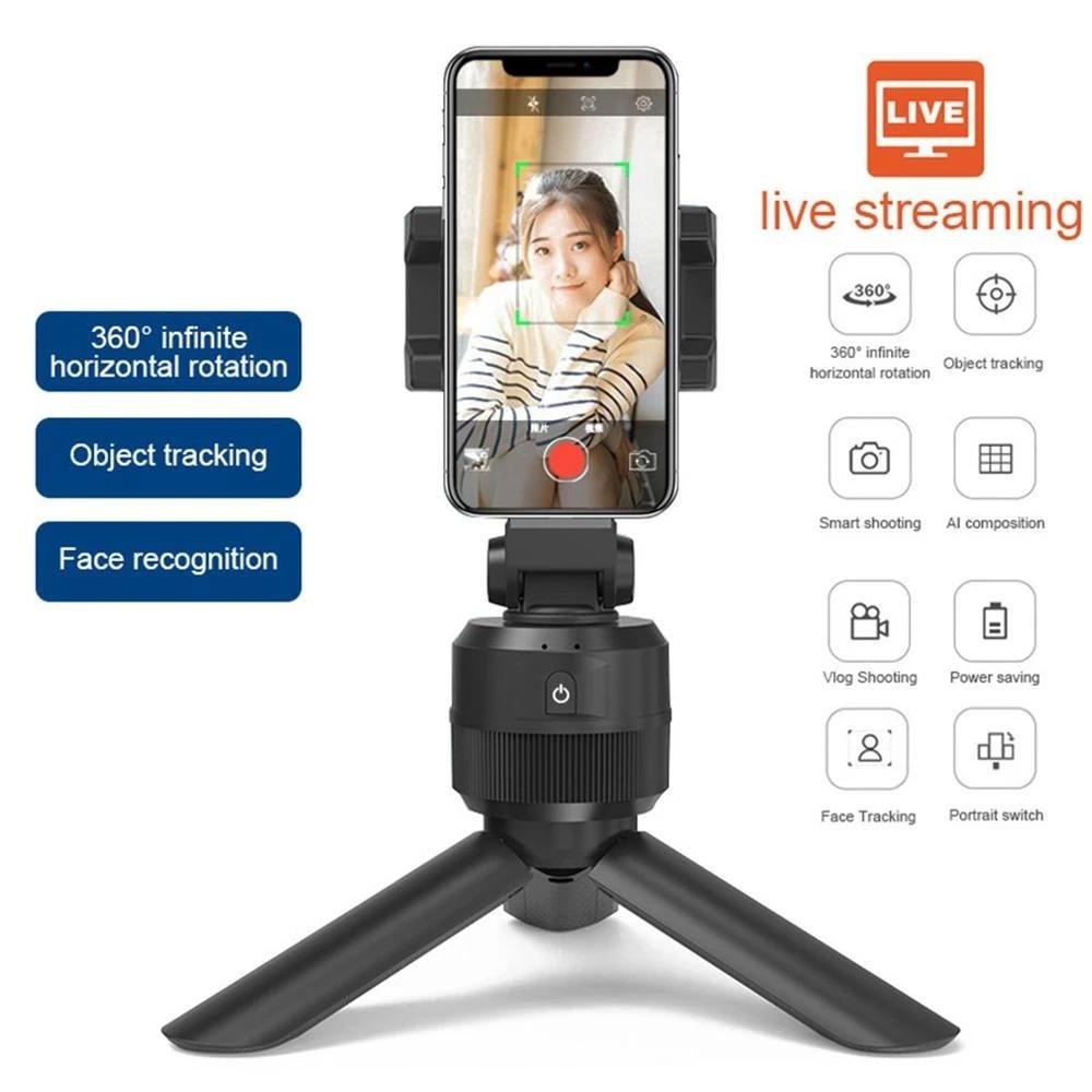 Tripod-Idea for Live Streaming Tablets-Mobile Phone Camera Stand Live Video Smart Portable Selfie Stick【NO APP Required】 360°Rotates Auto Face Selfie Stick Suitable for Mobile Phones 