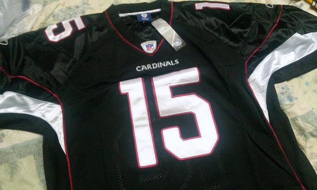 Steve Breaston Jersey, Alternate Embroidered #15 Arizona Cardinals  Authentic NFL Jersey in Black ID:263 $2…