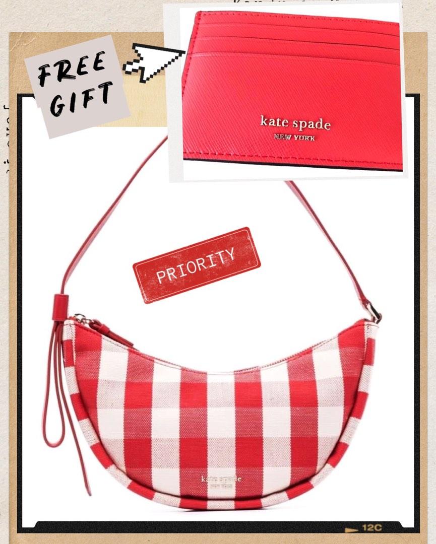 💯authentic KATE SPADE red gingham SMILE Small Check HANDBAG Shoulder BAG  Purse with free gift cardholder , Luxury, Bags & Wallets on Carousell