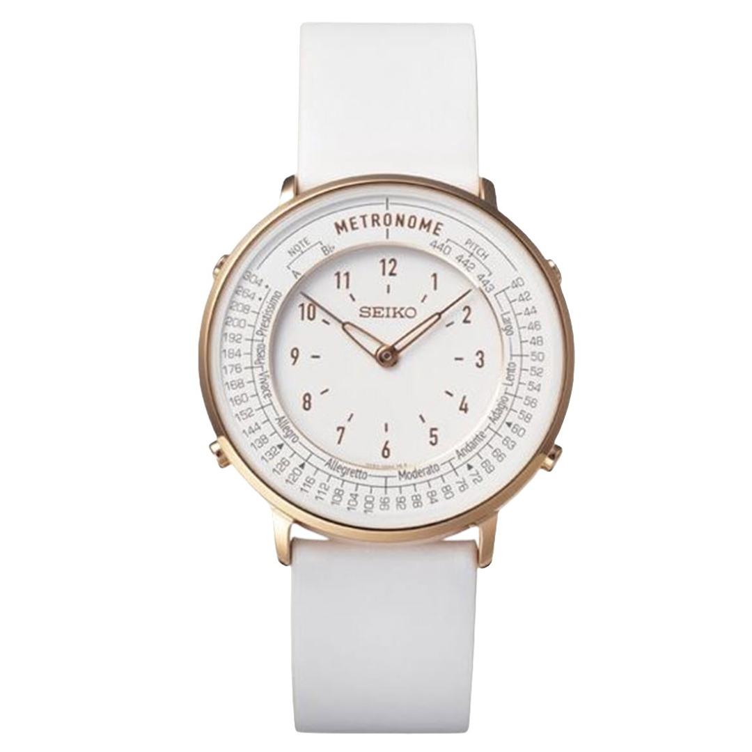 Authentic Seiko Metronome SMW002A White Leather Analog Quartz Brand New Unisex Watch