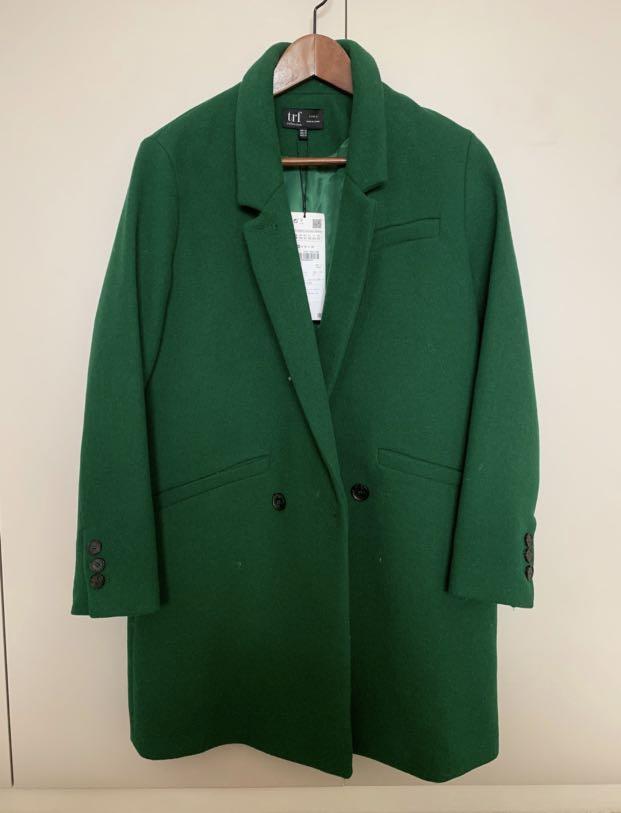 Emerald green coat zara top