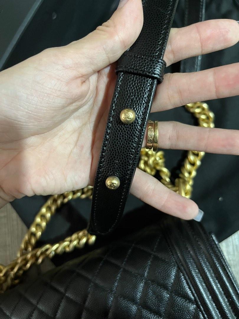 Chanel Medium Boy Bag Black Chevron Caviar Antique Gold Hardware