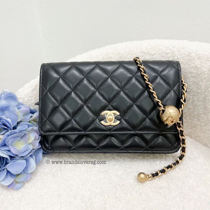 Chanel Pearl Crush Wallet on Chain WOC in Black Lambskin AGHW, Luxury