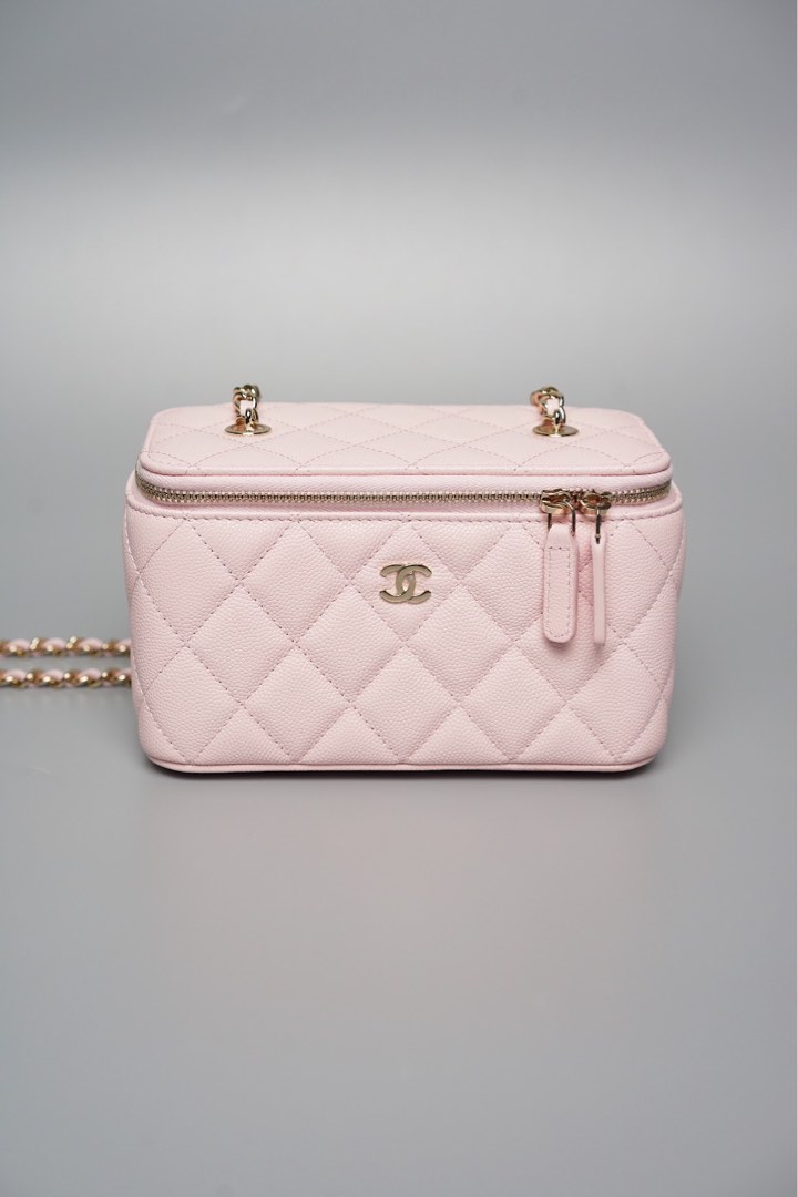 CHANEL Caviar Quilted Mini Vanity Case With Chain Light Pink 617775