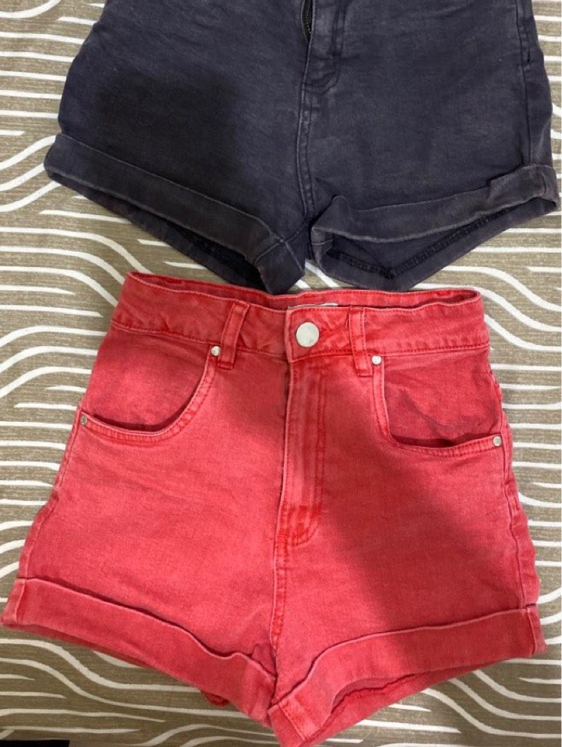Red denim shorts high waisted sales