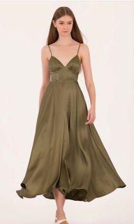 Doublewoot demitayu green satin silk long Dress with side slit