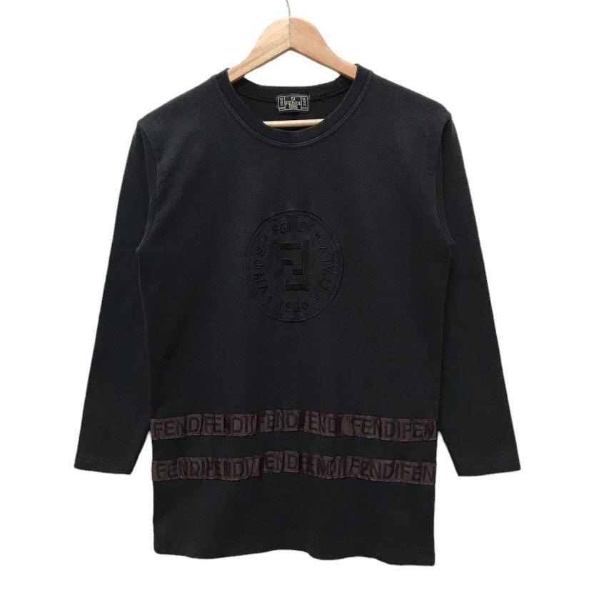 Fendi Roma Jeans Zucca Embroidered Big Logo Side Tape Long Sleeve Tee Shirt Womens M Women s Fashion Tops Longsleeves on Carousell