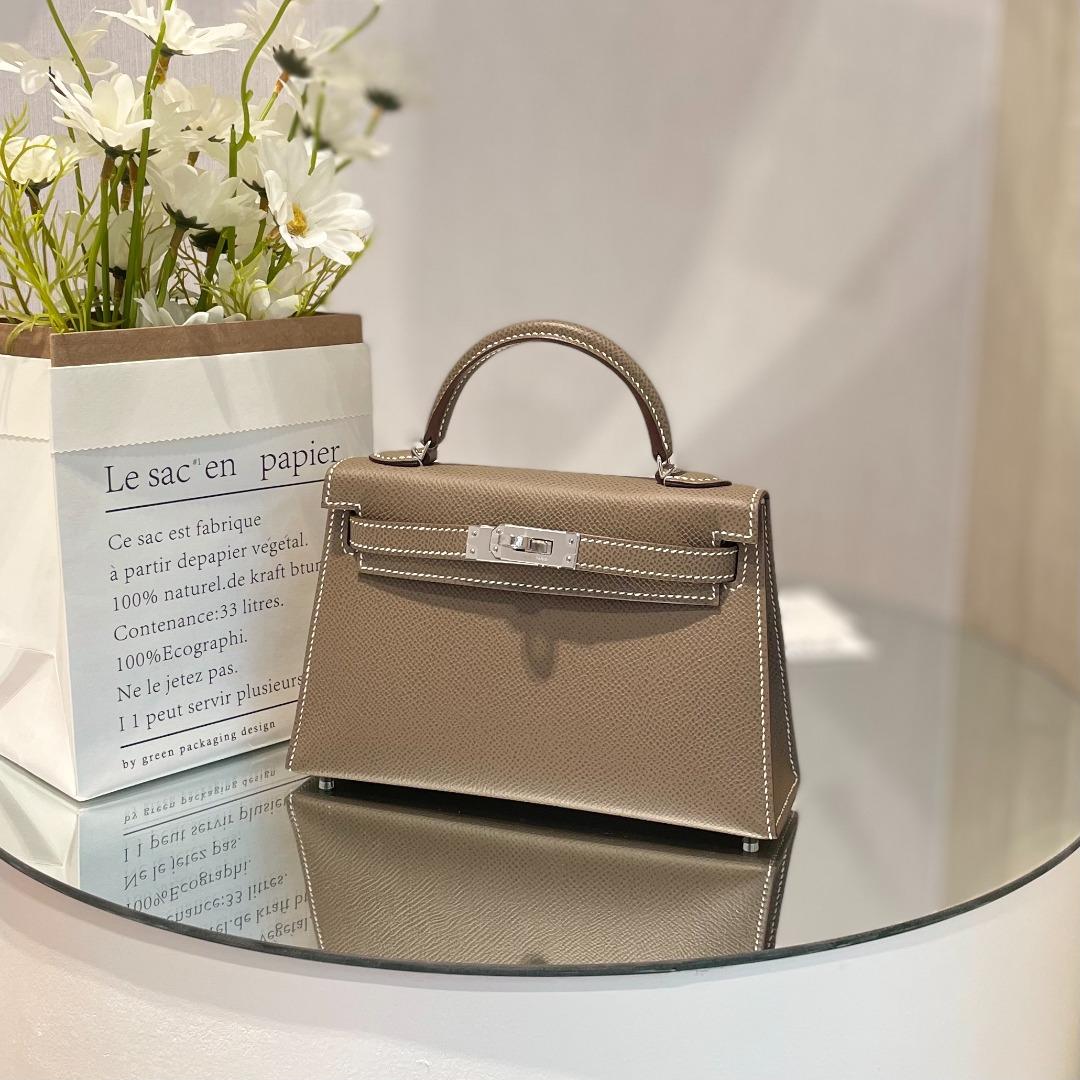 Authentic Hermès Mini Kelly 20 Sellier Bag Etoupe Epsom Leather