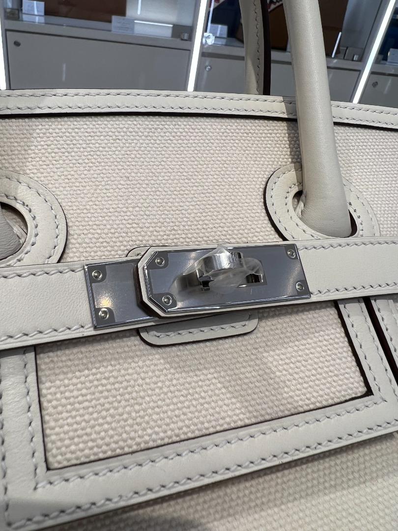 Hermes Birkin 25 Cargo Nata Toile Goeland 25 Swift Leather Trim Limited  Edition • MIGHTYCHIC • 