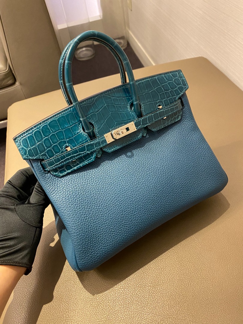 Replica Hermes Touch Birkin 30 Bag In Black Clemence and Shiny Niloticus  Crocodile Skin