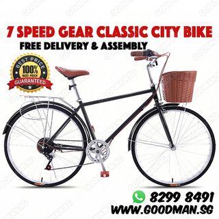 🔥INSTOCKS🔥 26 inch 7 Speed Vintage Bicycle With Basket and backrack | Bike / bicycle | Road Bike / Road Bicycle / City bike / City Bicycle [1-3 Days Delivery].☎️WhatsApp 82998491☎️.💥 Goodmansg /