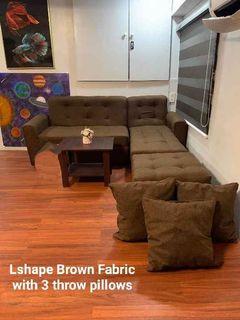 L shape brown fabric with center table uratex foam