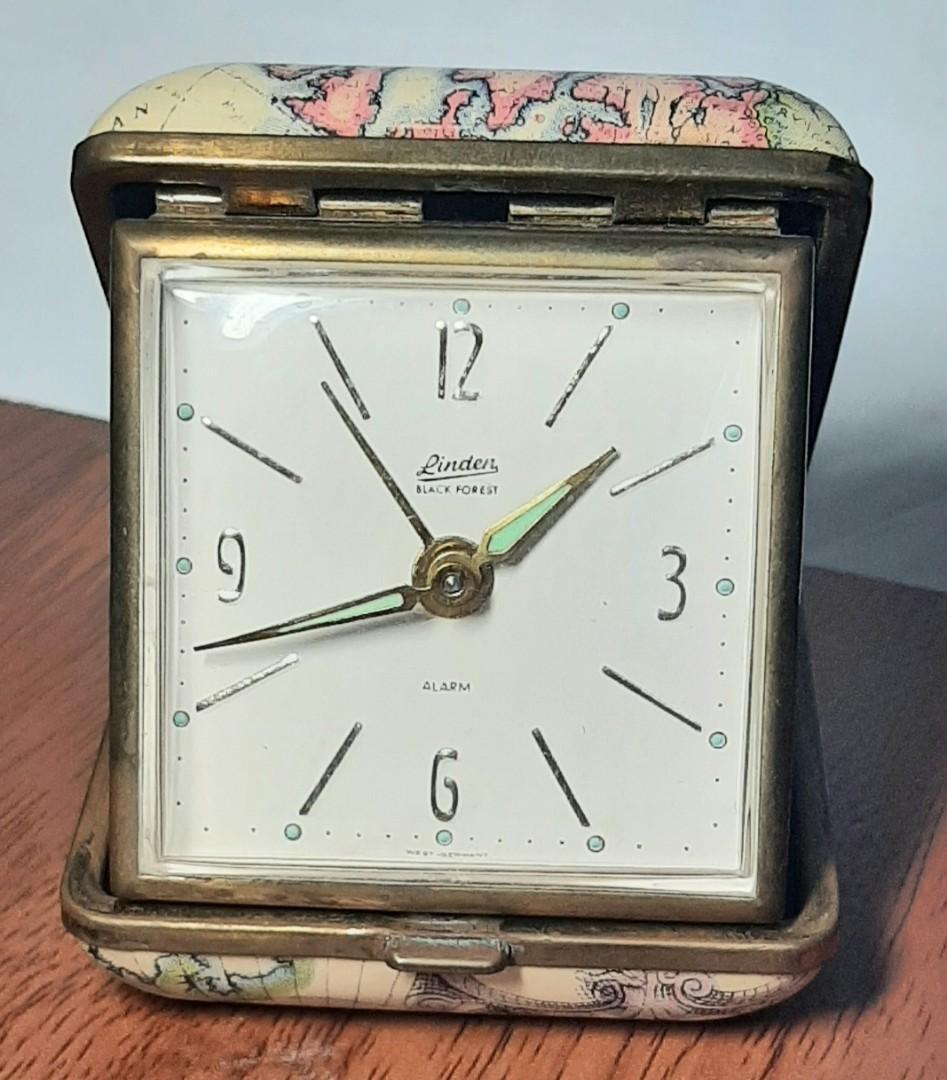 LINDEN GERMANY TRAVEL ALARM CLOCK WTH WORLD MAP PICTURES CASING